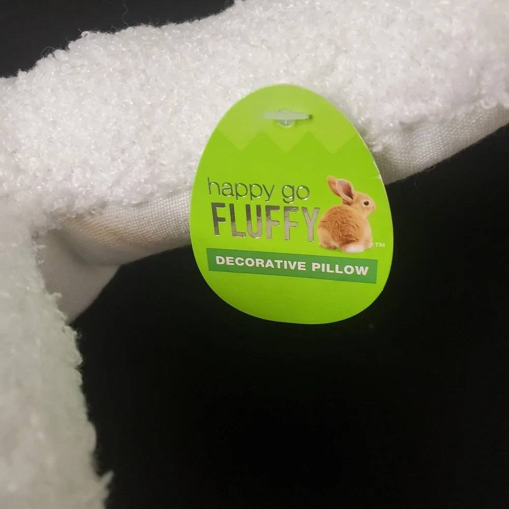 Walgreens White Easter Bunny Shaped Pillow Yellow‎ Ribbon Bow Happy Go Fluffy